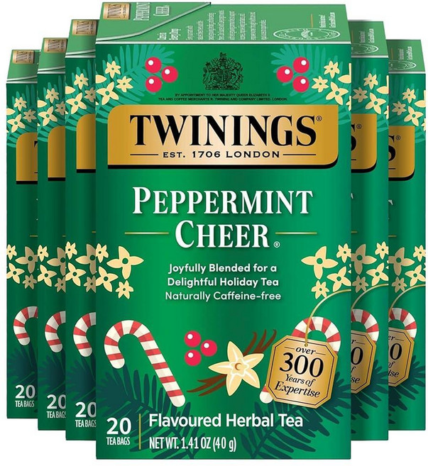 Twinings 버라이어티 팩 잉글리시 브렉퍼스트 얼 그레이 아이리쉬 레이디 카페인 홍차 티백 20개 (4팩), 페퍼민트 치어, 20개(6개입)