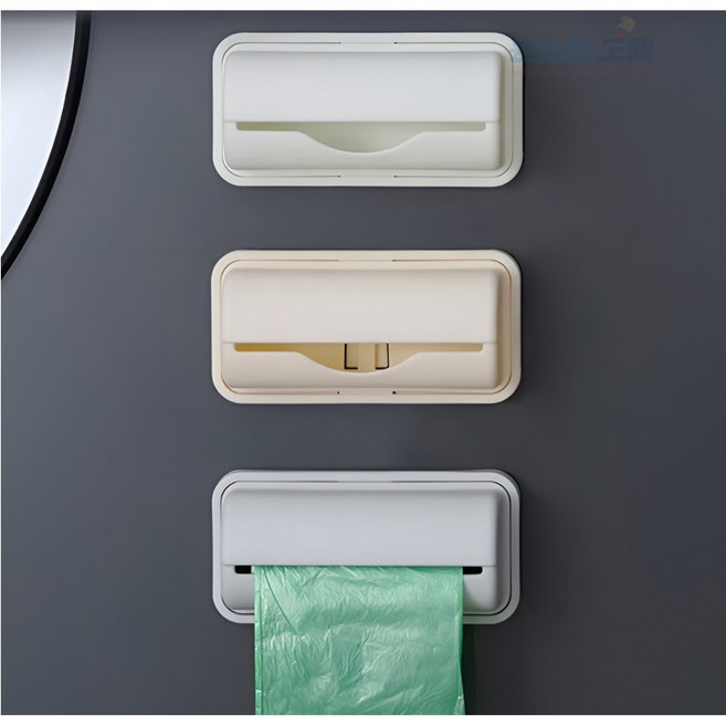 비닐봉투 디스펜서 간편 접착식 비닐봉투 걸이 분리수거 주방용 봉투 정리함, 화이트