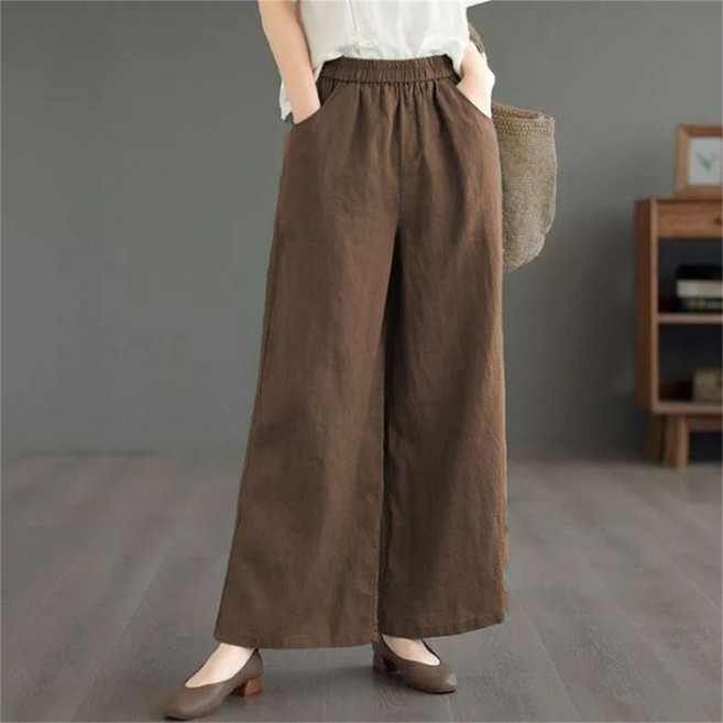 TKX 여성용 여름 통기성 소재 하이웨이스트 캐주얼 와이드 팬츠 넓은 통 중년여성 룩 K53