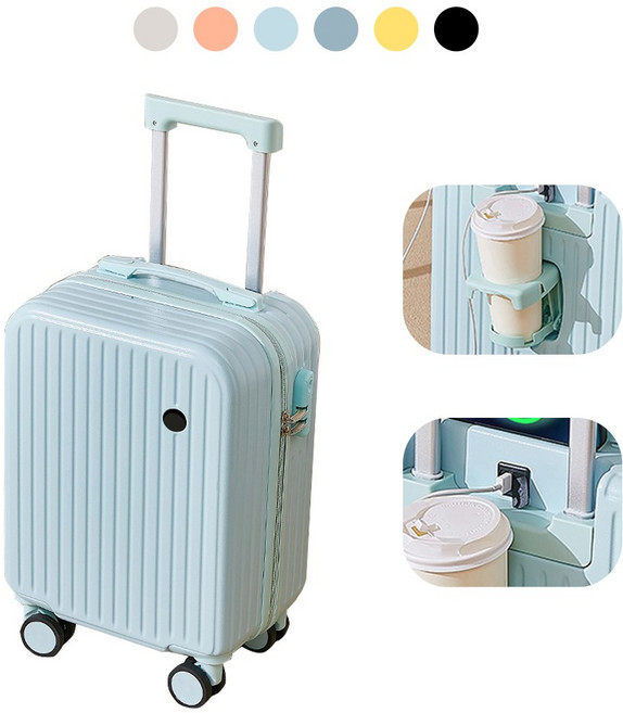 NewBoy 캐리어 14인치 18인치 초경량 USB 미니 기내용 캐리어 수납 주머니 대용량 패션 남녀 공용 흰색 블랙 분홍색 블루 옐로