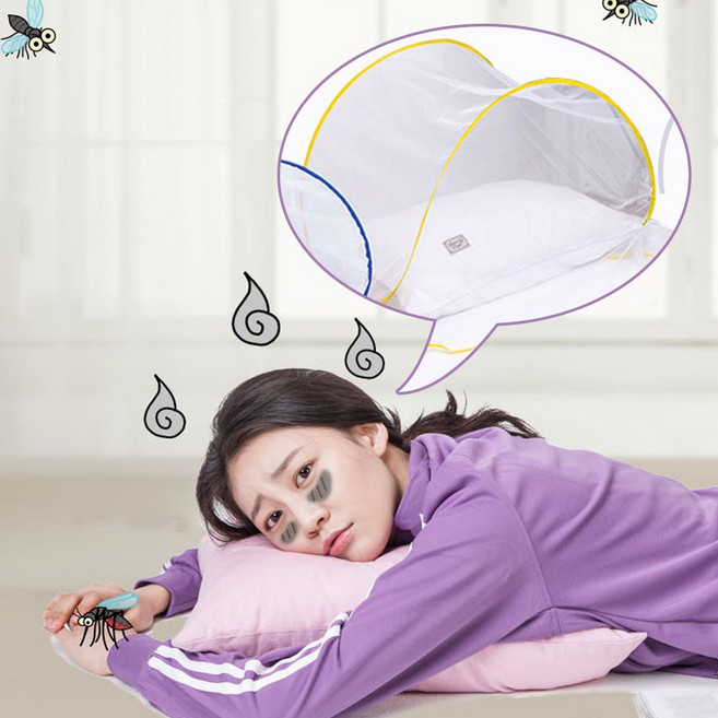 1인용모기장 여행용 싱글 얼굴 소형 미니 접이식 기숙사모기장, 파랑