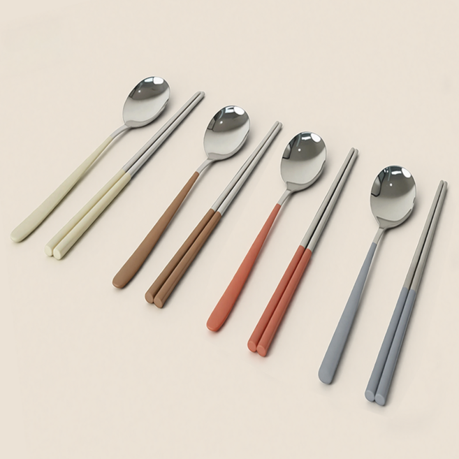 FASEN 304스텐 수저세트 한식 2인/4인 수저세트, 1세트, 숟가락(4p) + 젓가락(4p), 그림화이트+그레이+레드+브라운