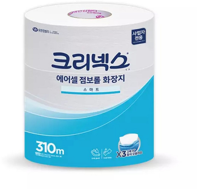 크리넥스 물에잘녹는 에어셀 점보롤 화장지 휴지 310M 3롤 1팩 45391, 1개