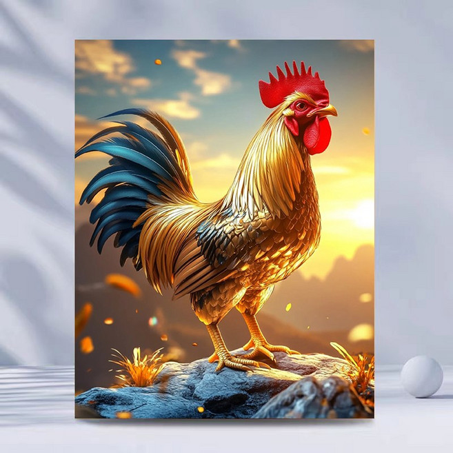 재물수닭 액자 캔버스형 보석십자수 8종 DIY 키트 닭 재물 출세 풍수 재물을 부르는 그림 거실 현관 인테리어 40x50cm, 1개, 재물가득황금닭-3