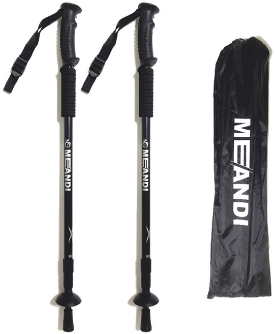 미앤아이 두랄루민 경량 3단 등산스틱 2P 세트, 블랙(Black), 2개