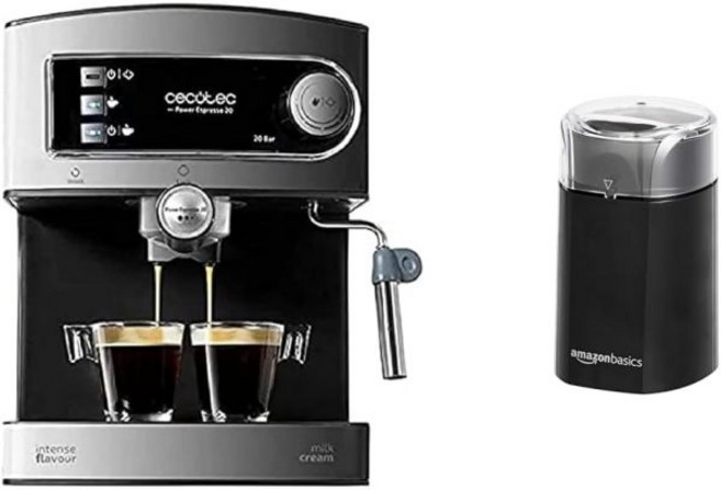 Cecotec 세코텍 쿠미아 파워 에스프레소 20 바리스타 아로맥스 & 아마존 베이직스 전기 커피 그라인더 블랙, Cecotec 세코텍 쿠미아 파워 에스프레소 20 바리