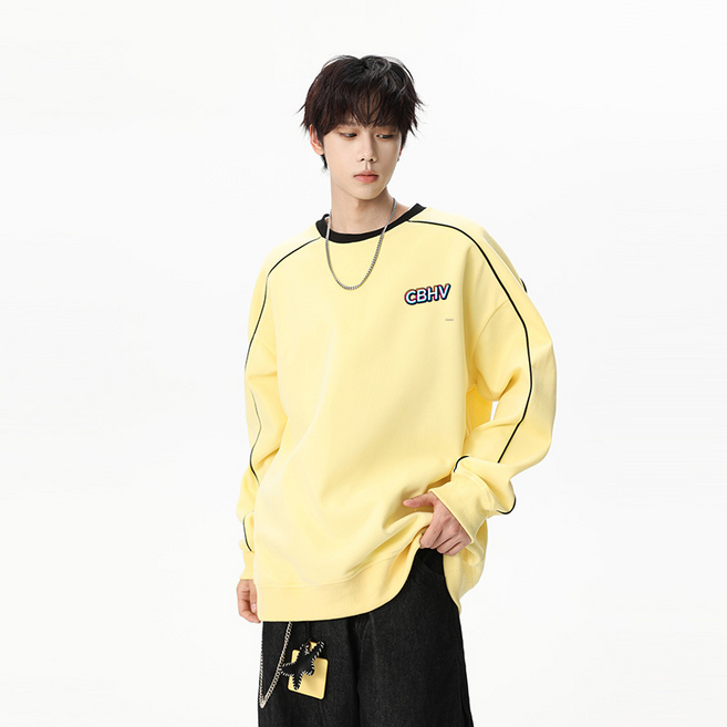 CBHV 남성용 스웨터 봄가을 넉넉한 원넥 기본 티셔츠 상의