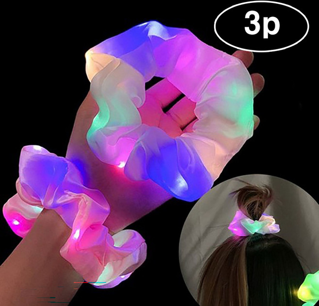 B-29 LED불빛곱창머리끈3개 은꽃밴드 클럽 파티 머리끈 불빛나는머리끈 페스티벌 곱창밴드