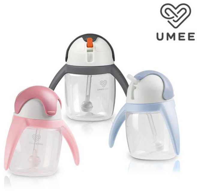 유미 유아용 이지그립 펭귄 빨대컵, 블루, 1개, 240ml