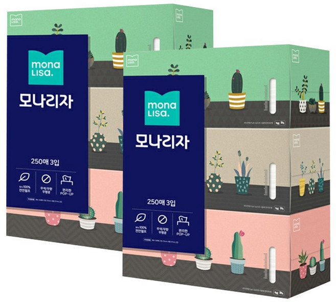 모나리자 미용티슈 250매 3입 각티슈, 6개, 3개입