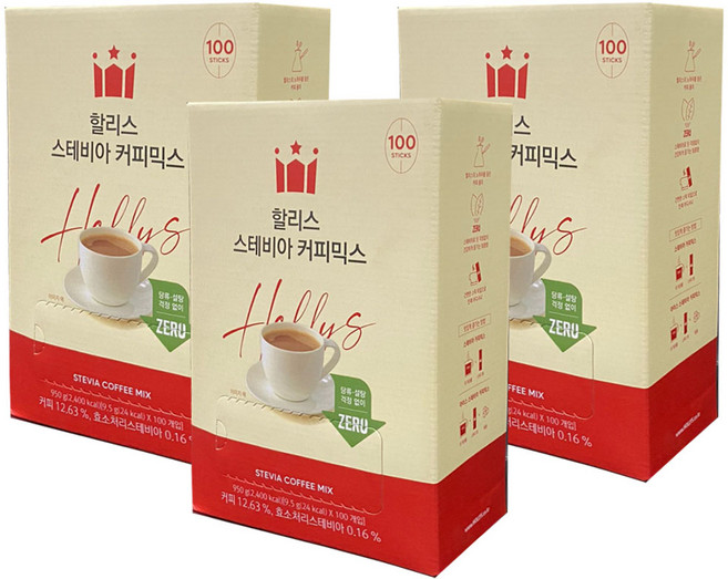 할리스커피 스테비아 커피믹스, 9.5g, 100개입, 3개