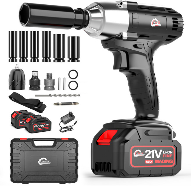 독일 YUON 21V 고출력 충전 임팩드릴 전동 임팩렌치 임팩트 드라이버 300토크 고급팩 3.0Ah 배터리 2개, 1개