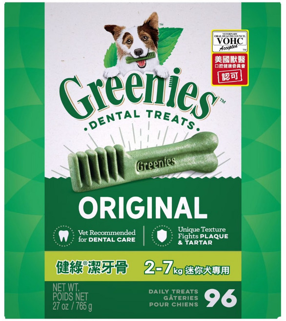 喜花貓健綠潔牙骨 迷你-96支 小型-45支 中型-27支 狗零食 牙刷 牙膏 口腔, 1個, 【原味 2-7公斤用】27oz(盒)