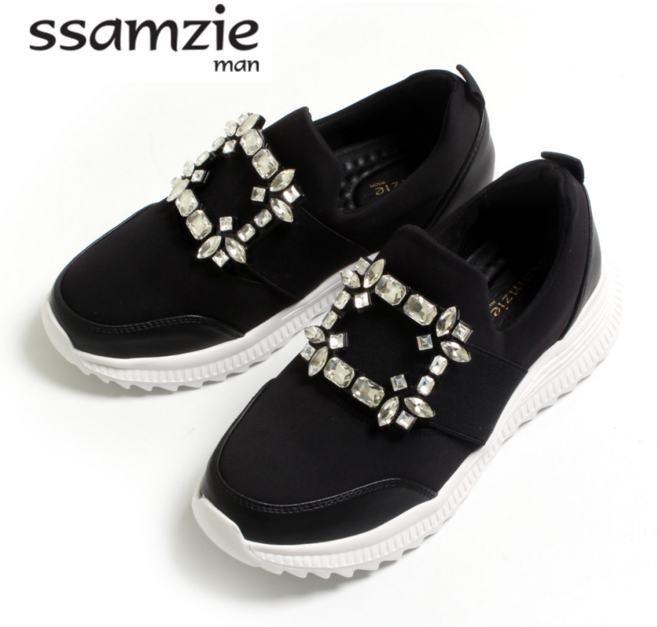 [쌈지] 여성용 큐빅 장식 스판 슬립온 (4cm)