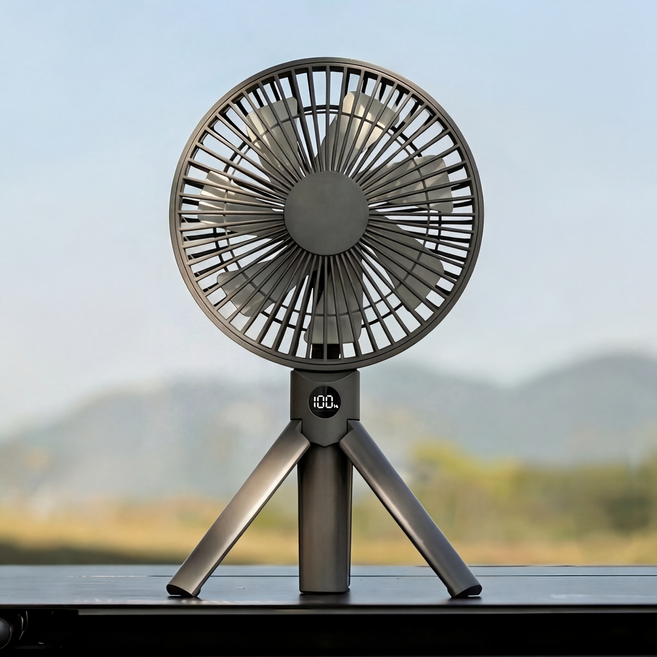 LINSHU 무선 접이식 캠핑 선풍기 무소음 강한 바람량, 올리브 그린, DQ280