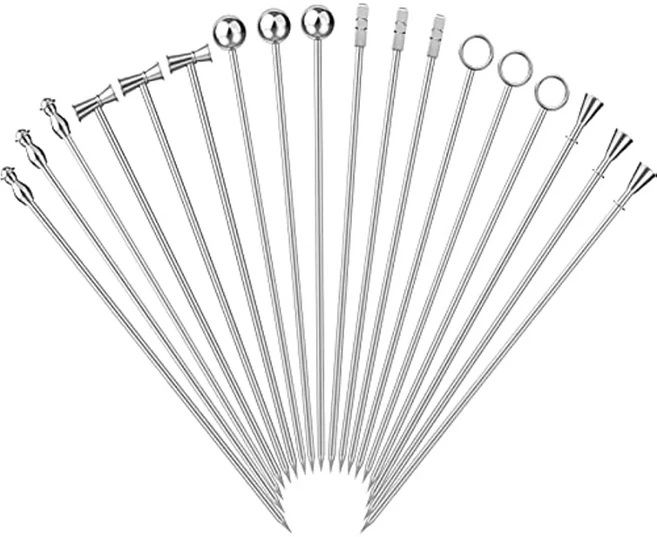 과일을 위한 재사용 가능한 칵테일 픽 스테인리스 스틸 6 가지 마티니 꼬치 장식 4.3 길이 18 개, 1개, 01 18pcs