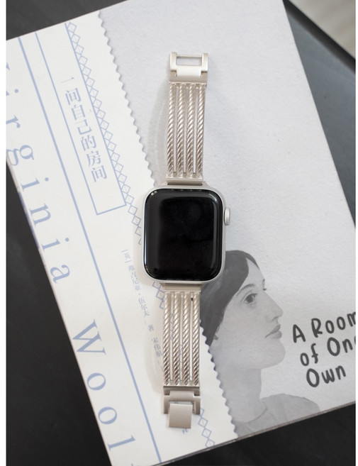 麥穗紋金屬錶帶 適用 Apple Watch 錶帶, 鏤空手鐲星光色,46mm（S11/S10）, 1個