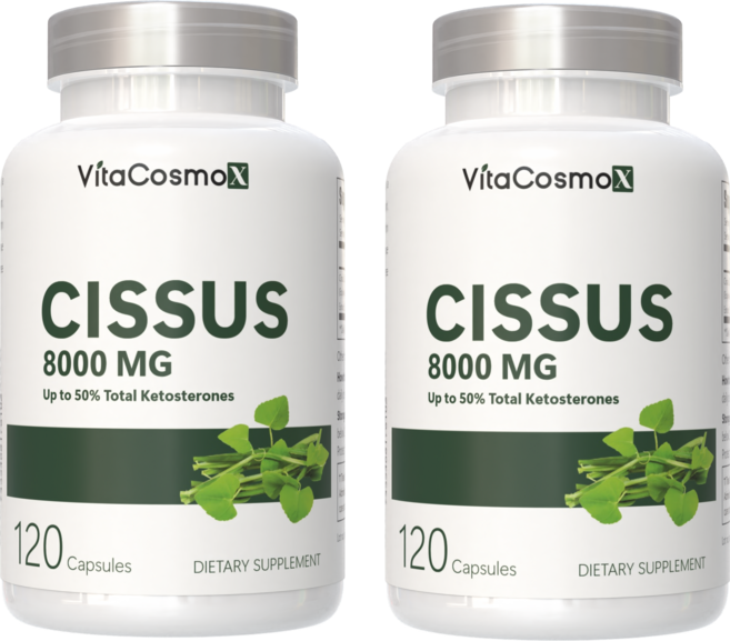 미국직배송 VitaCosmoX 시서스 추출물 Cissus 고함량 고농축 8000mg 케토스테론 50% 시서스캡슐 시서스 가루 분말, 2개, 120정