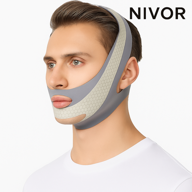 NIVOR 남성용 V라인 리프팅 밴드 얼굴 슬리밍 마스크 이중턱 제거 수면 페이스라인 개선 밴드, 1개 [독립 가압 벨트 모델] 다크 그레이 - 단색 모