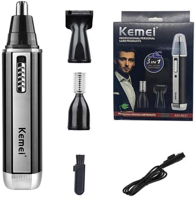 Kemei 남성용 충전식 전기 올인원 헤어 수염 얼굴 눈썹 코 귀 그루밍 키트, KM-6631(3 in 1)
