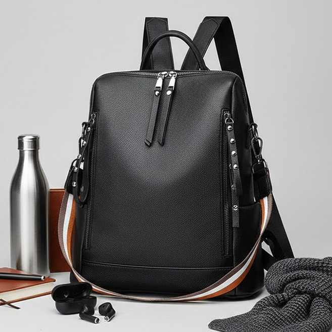 지디오 여성 가죽 백팩 심플 데일리백 출퇴근 여행 겸용 스퀘어 배낭