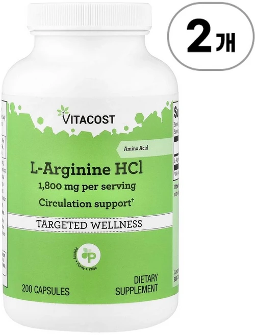 비타코스트 L-아르기닌 HCl 900mg Vitacost L-Arginine HCl 900 mg 200정, 2개 - 쿠팡