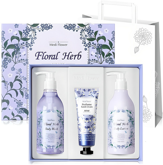 메디플라워 플로랄 허브 로션 300ml + 워시 300ml + 핸드크림 80g 바디케어 세트, 1세트