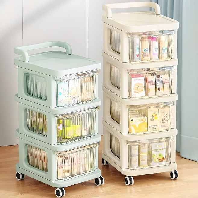 리빙원 서랍형트롤리 이동식기저귀함 이동식 다용도트롤리 트롤리정리함 이동식보관함 수납형트롤리, 크림, 3단