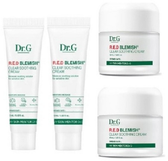 닥터지 레드 블레미쉬 클리어 수딩크림 50ml(2ea)+10ml(2ea) 시카 수분 진정, 흰색, 2개
