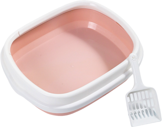 반려동물 고양이 화장실 소형 베이직 고양이 화장실 + 모래삽 세트, 핑크, 1