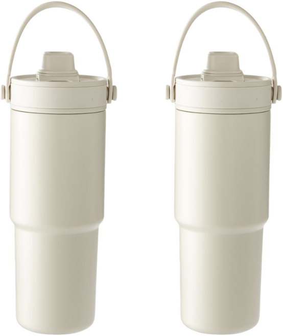 保溫杯 陶瓷塗層 316不鏽鋼 附提把, 時尚陶瓷手提保溫杯奶霜白組, 2個, 735ml