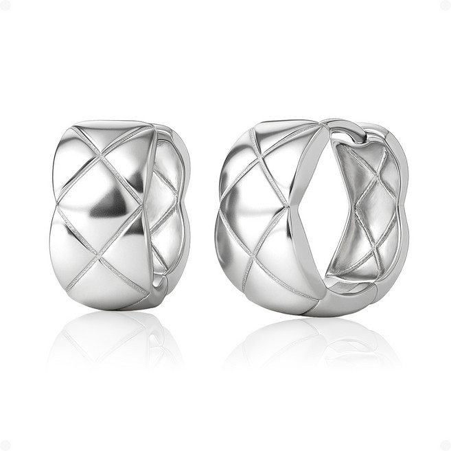 ARIN 실버 925 볼드 퀼팅 원터치 귀걸이 AOB003