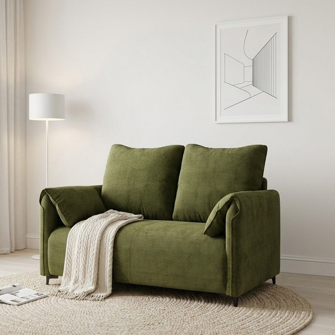 하루꿈 인테리어 소파 디자인 패브릭 대형 2/3인용 가죽 쿠션 포함 프리미엄 거실 쇼파, 120cm 그린