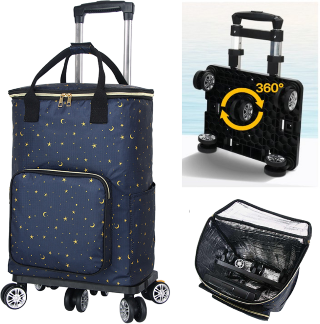 해피바스켓 접이식 장바구니 캐리어 시장 휴대용 폴딩 쇼핑카트, 1개, 인디고스타