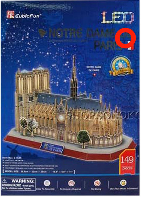 큐빅펀 3D 입체퍼즐 LED조명 노트르담 대성당 종이 우드락 모형만들기, 1개