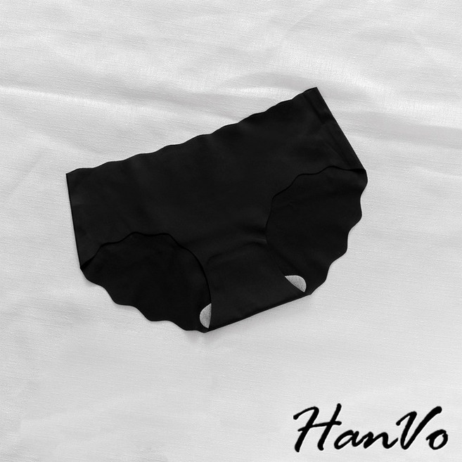HanVo 涼感波浪邊無痕內褲 中腰透氣冰絲內褲 A11-5548, 黑色,M