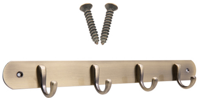 철물파크 벽옷걸이 후크 판옷걸이 4구+설치피스포함, 엔틱 무광, 1개