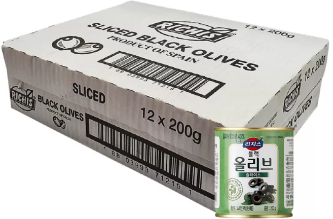 리치스 블랙올리브 200g x 12개 - 슬라이스, 2.4kg, 1박스