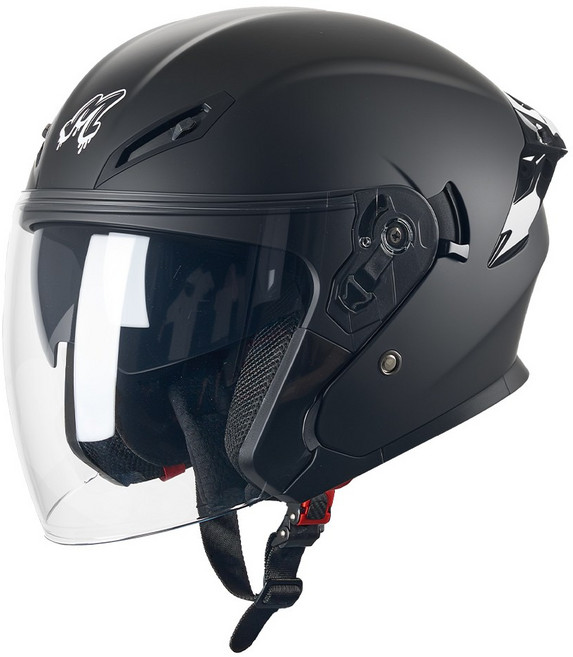 MOCOERL 오토바이 헬멧 초경량 오픈페이스 투명실드 안전모 통풍 무광블랙, 블랙