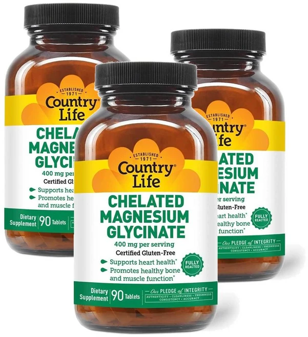컨트리라이프 킬레이트 마그네슘 글리시네이트 400mg Country Life Chelated Magnesium Glycinate, 90정, 3개 - 쿠팡
