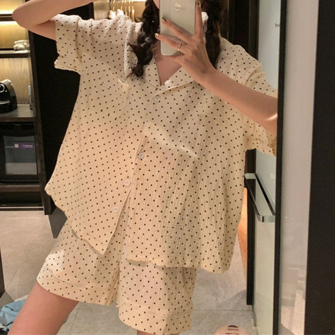 주디앤 여성 잔잔한 도트 반팔 파자마 상하의 세트