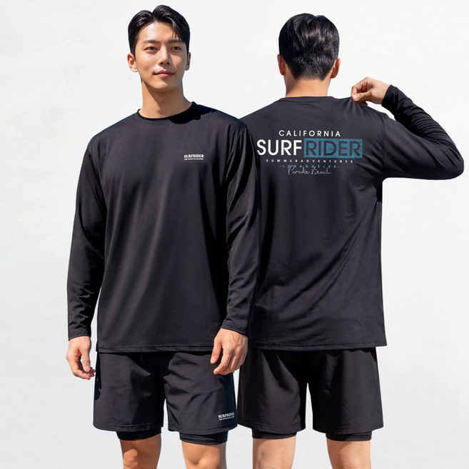 [자체제작] 서프라이더 남성 상하의 2장세트 긴팔수영복 래쉬가드 자외선차단 체형커버 오버핏 루즈핏 빅사이즈/SURFRIDER