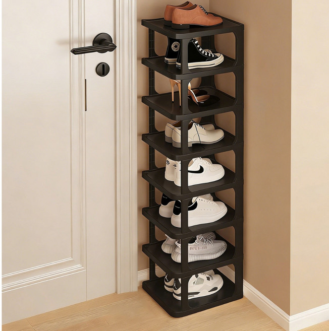 슬림 신발장 신발 정리대 간편 설치 다기능 공간 활용, 8단, 블랙