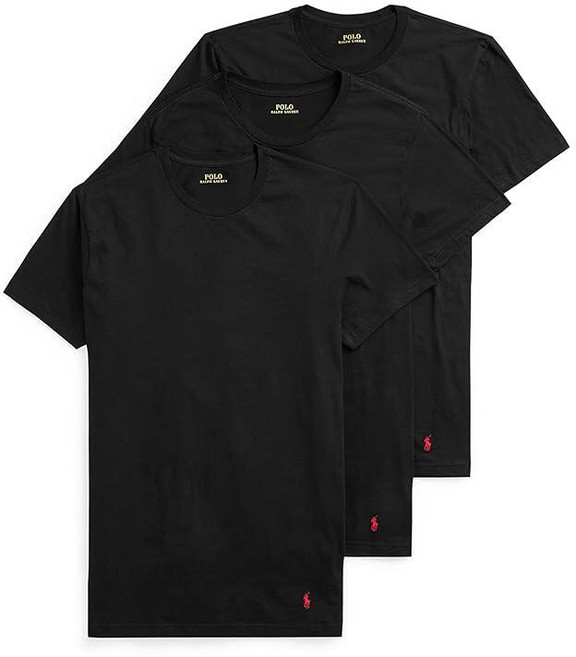 POLO RALPH LAUREN 남성용 클래식 핏 언더셔츠 위킹 3팩 크루 폴로 블랙/레드 - 3팩 2X 톨, Polo Black/Red - 3 Pack