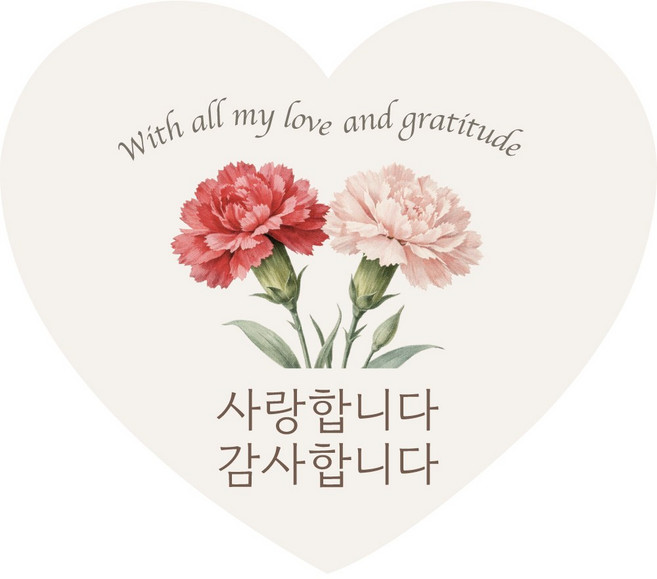 카네이션 감사 포장스티커 원형 하트 타원 정사각 무광아트지, 50개, 혼합색상(하트)