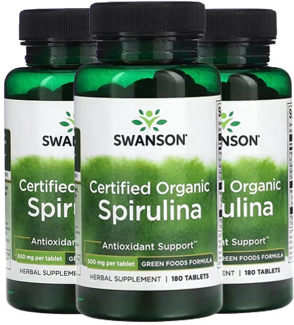 스완슨 유기농 인증 스피루리나 500mg, 180정, 3개 - 쿠팡