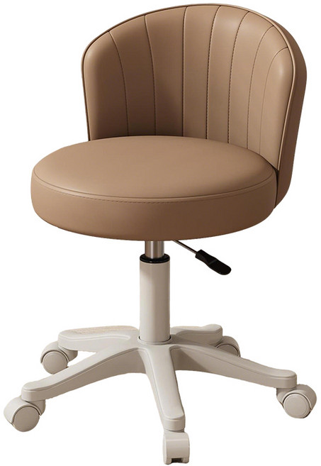 升降滑輪美容椅 360°自由旋轉 防水耐磨皮革 30cm加大坐墊, 卡其色, 1件