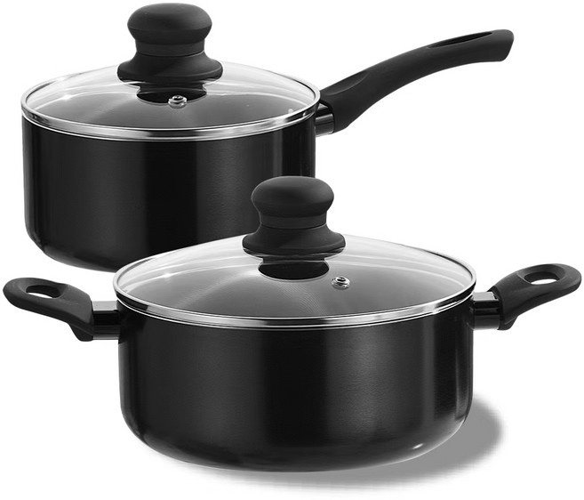 FANOBO도자기 냄비 투피스, 1세트, 편수냄비16cm+양수냄비20cm, 블랙