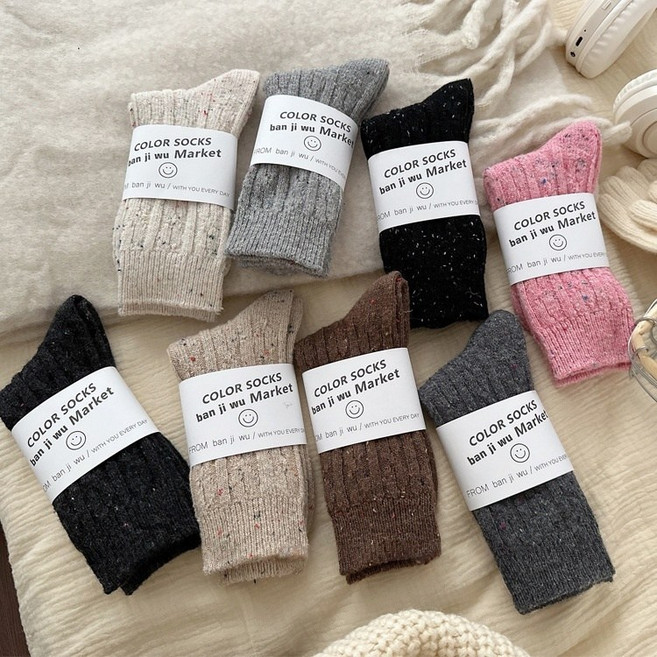Banjiwu 여성 울 꽈배기 겨울 양말 도톰한 보온 수면 중목 양말 장목 양말 패션 순면 양말 4족 세트