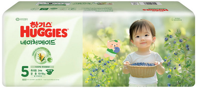 하기스 신형 네이처메이드 기저귀 밴드형 남여공용, 5단계, 34매